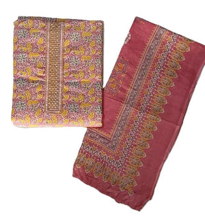 DRAVINAM Trends Women's Printed Embroidered and Hand Work Premium Cotton Jaipuri Unstitched Salwar Suit Dress Material with Mulmul Cotton Dupatta