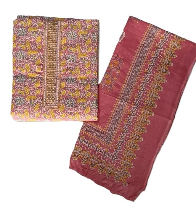 DRAVINAM Trends Women's Printed Embroidered and Hand Work Premium Cotton Jaipuri Unstitched Salwar Suit Dress Material with Mulmul Cotton Dupatta
