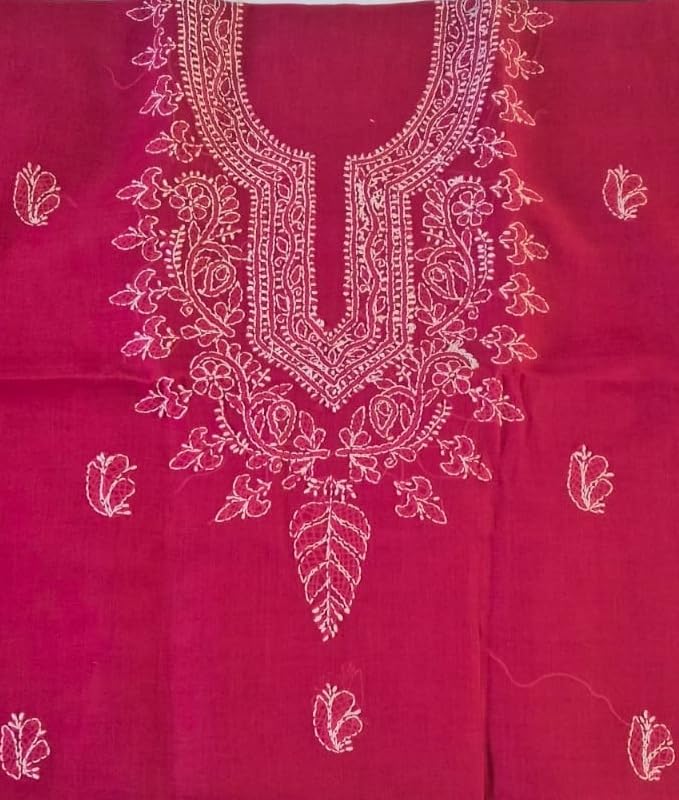DRAVINAM Trends Women’s Cotton Unstitched Chikankari Suit Set with Dupatta & Bottom | Hand-Embroidered Lucknowi Dress Material | Premium Ethnic Wear for Women | Free Size (3-Piece)