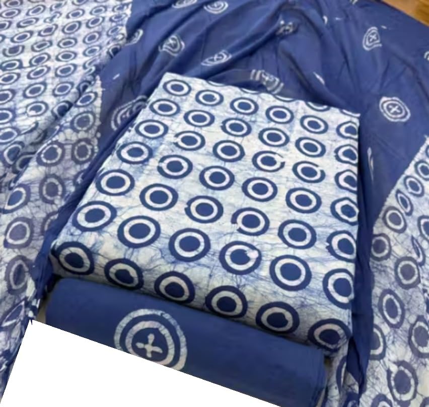 DRAVINAM Trends Unstitched Jaipuri Handmade Wax Batik Print Soft Cotton Dress Material with Dupatta