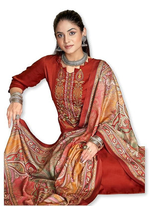 DRAVINAM Trends Women's Unstitched Winter Wear Woollen Pashmina Embroidered Salwar Suit Dress Material with Pashmina Printed Shawl Dupatta