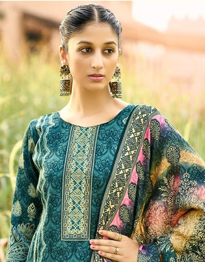 DRAVINAM Trends Women's Unstitched Winter Wear Swaroski Diamond Work Pakistani Woollen Pashmina Salwar Suit Dress Material with Twill Pashmina Printed Shawl Dupatta