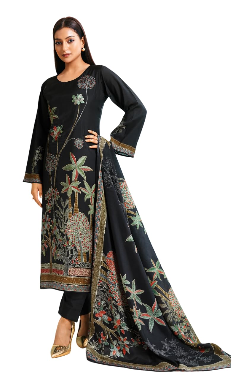 DRAVINAM Trends Women's Pure Viscose Masline Digital and Foil Print With Fancy Embroidery Work Unstitched Suit Dress Material with Maslin Printed Dupatta