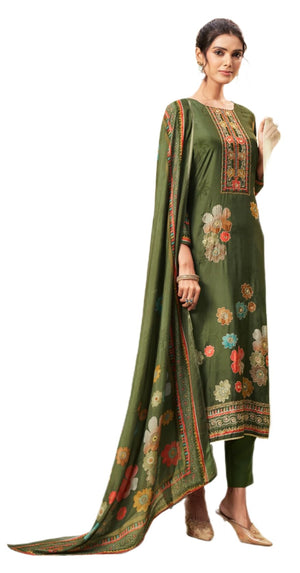 DRAVINAM Trends Unstitch Premium Viscose Bemberg Maslin Suit Dress Material II Pure Maslin Top Fabric with Aari work & Swaroski Detailing I Viscose Rayon Bottom I Digital Printed Maslin Dupatta