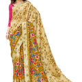 DRAVINAM Trends Women's Linen Cotton Saree with Self Printed Blouse Piece (Beige)