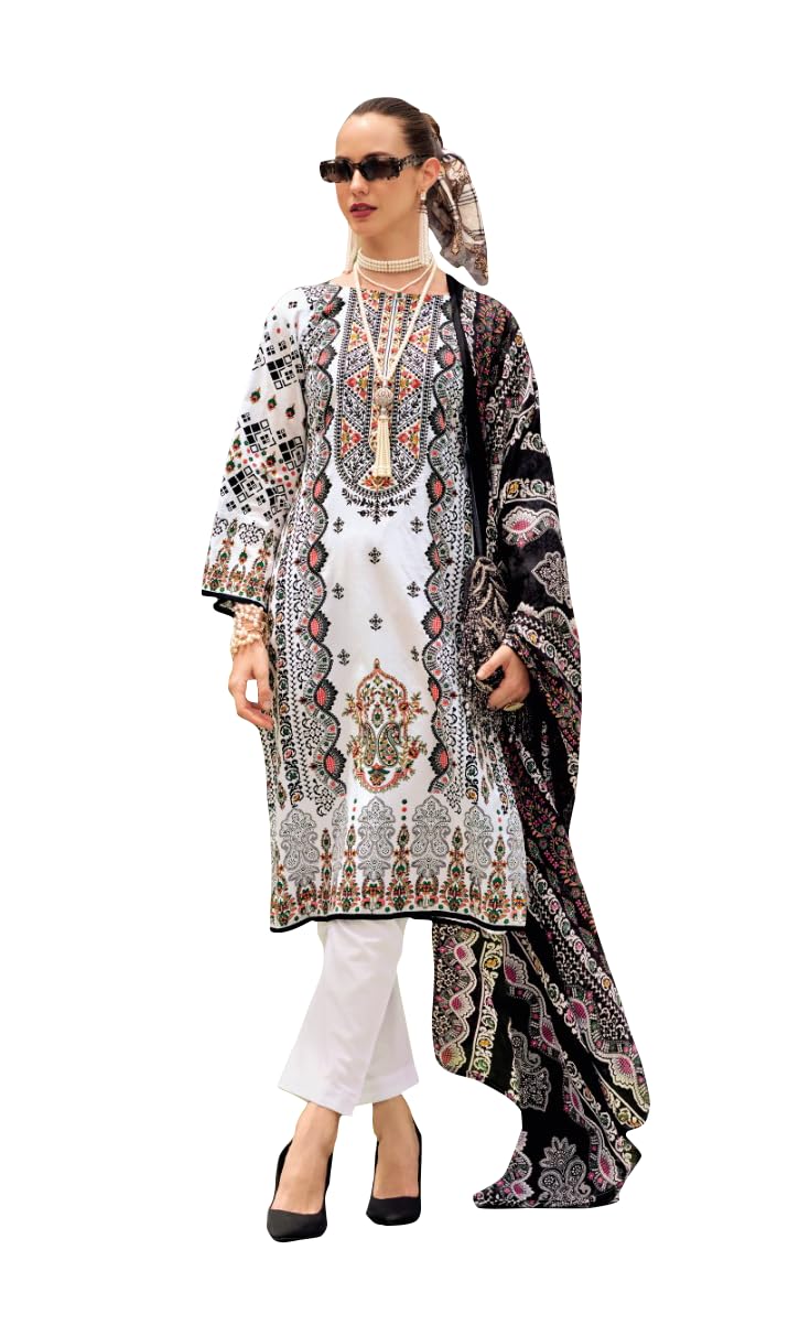 DRAVINAM Trends Kurti 2.50 mtrs, Pure Cotton (3 mtrs apx), Pure MAL MAL Cotton Dupatta Digital Print|Black 1
