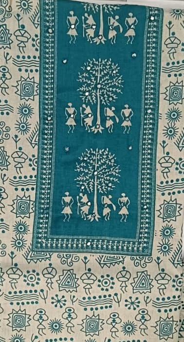 DRAVINAM Trends Women's Cambric Cotton Dress Material | Unstitch Warli Printed Suit Set with Cotton Dupatta