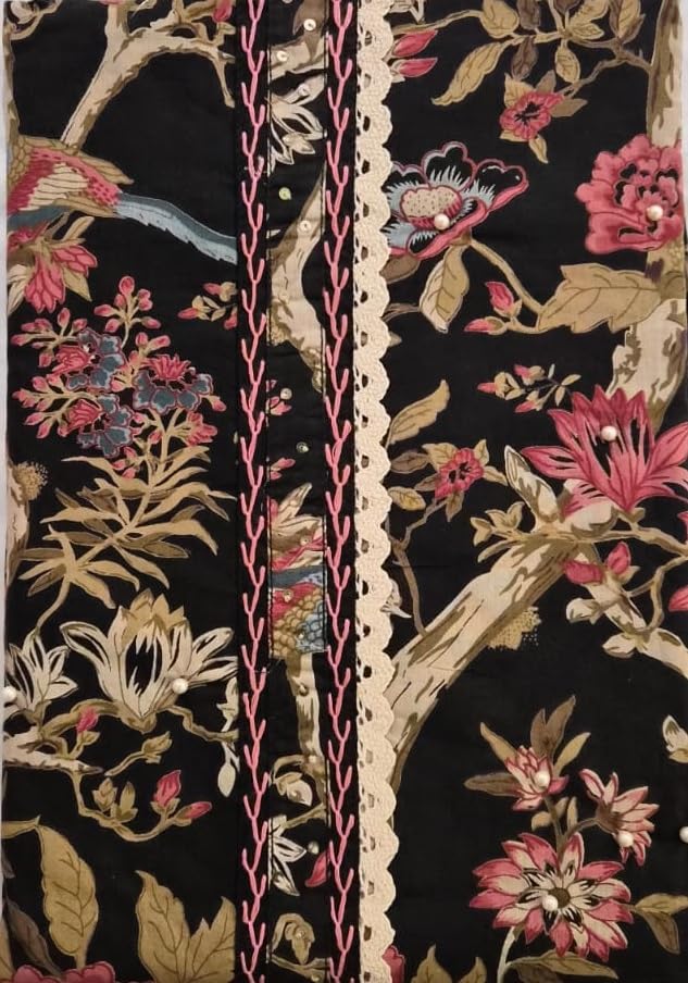 DRAVINAM Trends Women's Floral Printed Premium Cotton Suit Material with Fancy Cotton Dupatta