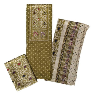 DRAVINAM Trends Women's Unstitched Rayon Batik Print Hand Work Dress Material Salwar Suit Set with Printed Cotton Dupatta