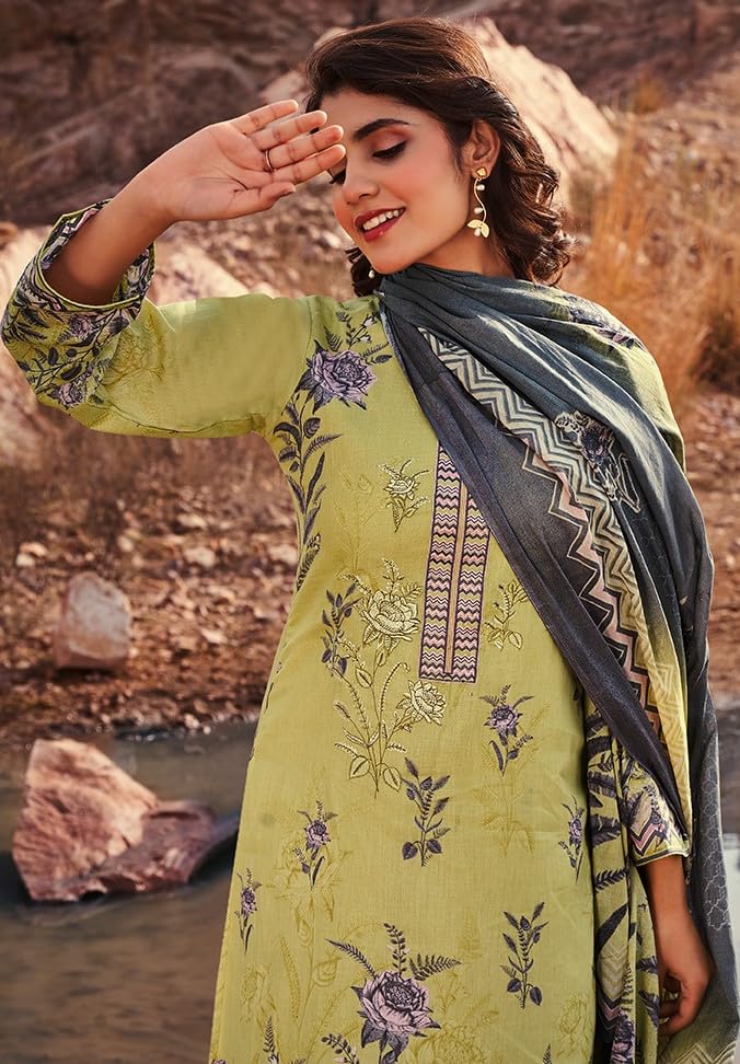 DRAVINAM Trends Jam Cotton Suit Embroidered Dress Material Salwar Suit with Unstitched Bottoms and Cotton Dupatta