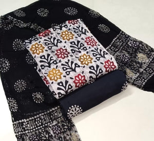 DRAVINAM Trends Unstitched Jaipuri Handmade Wax Batik Print Premium Cotton Dress Material with Pure Chiffon Dupatta