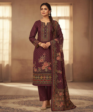 DRAVINAM Trends Women's Winter Wear Digital Printed Warm Toosh Pashmina Salwar Suit Dress Material with Aari Work and Toosh Pashmina Printed Shawl Dupatta