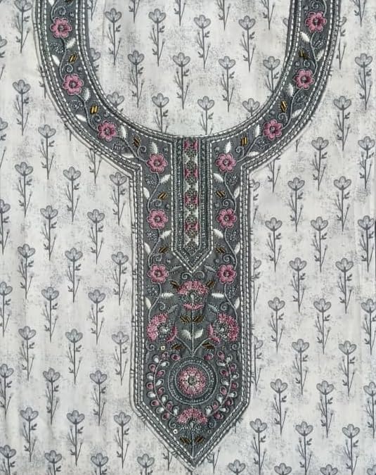 DRAVINAM Trends Women's Printed Embroidered and Hand Work Premium Cotton Jaipuri Unstitched Salwar Suit Dress Material with Mulmul Cotton Dupatta