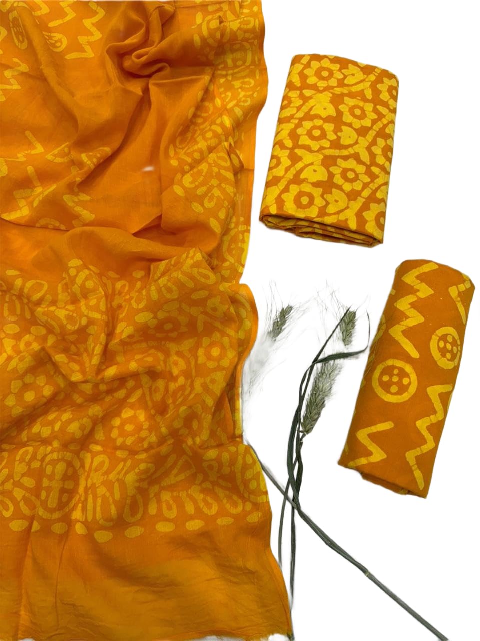 DRAVINAM Trends Premium Hand Block Floral Print Unstitched Pure Cotton Salwar Suit Set with Dupatta - Red & White
