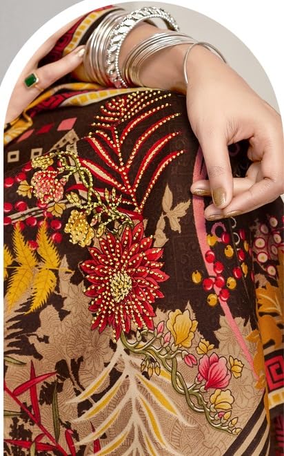 DRAVINAM Trends Women's Winter Wear Kashmiri Kani Printed Warm Salwar Kameez Dress Material with Twill Pashmina Printed Shawl Dupatta