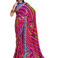 DRAVINAM Trends Women's Soft Georgette Jaipuri Saree with Blouse Piece (Dark Pink and Blue)