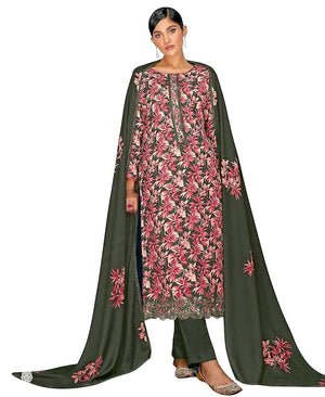 DRAVINAM Trends Women's Unstitched Floral Printed Embroidered Winter wear Pashmina Salwar suit Dress Material with Shawl dupatta (Green)