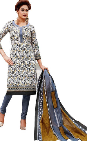 DRAVINAM Trends Women's Printed Cotton Salwar Suit Dress Material with Dupatta (Free size, Blue and Pink)