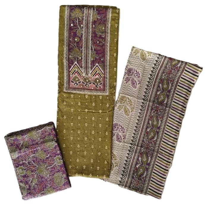 DRAVINAM Trends Women's Unstitched Rayon Batik Print Hand Work Dress Material Salwar Suit Set with Printed Cotton Dupatta