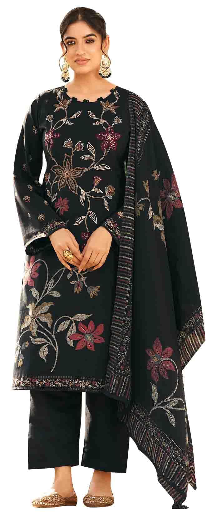 DRAVINAM Trends Women's Unstitched Salwar Suit Dress Material Pure Viscose Maslin Digital Print Embroidered Kameez Plain Unstitched Bottoms and Maslin Digital print Dupatta