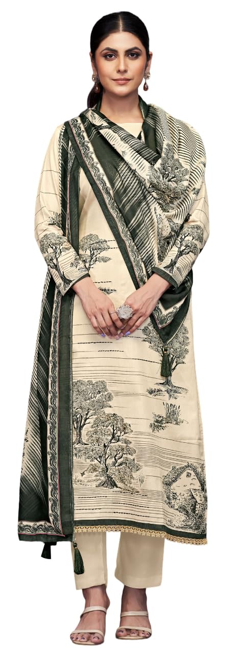 Women's Unstitch Premium Maslin Suit Dress Material II Digital Printed Pure Maslin Top Fabric with Hand work & Gota Detailing II Viscose Rayon Bottom II Digital Printed Viscose Maslin Dupatta