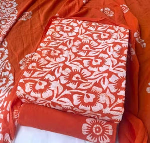 DRAVINAM Trends Unstitched Jaipuri Handmade Wax Batik Print Soft Cotton Dress Material with Dupatta