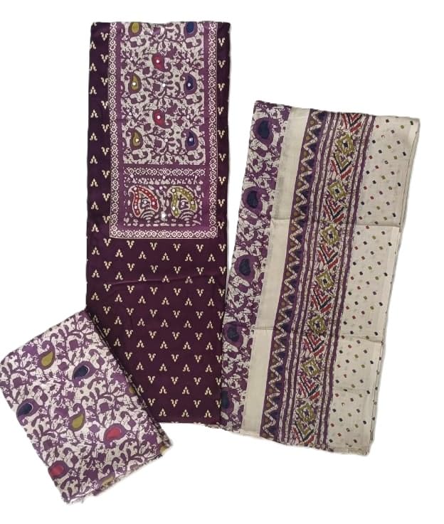 DRAVINAM Trends Women's Unstitched Rayon Batik Print Hand Work Dress Material Salwar Suit Set with Printed Cotton Dupatta