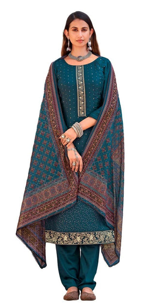 DRAVINAM Trends Women's Pure Viscose Upada Silk Sequence work Unstitched Salwar Suit Material with Pure Muslin Digital Print Sequence Dupatta (Free size_Green)