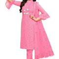 DRAVINAM Trends Women's Unstitched Cotton Printed Salwar Suit Dress Material with embroidered Nazmeen Dupatta (Free size_Light Pink)
