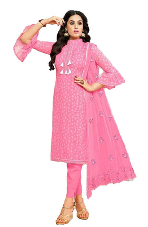 DRAVINAM Trends Women's Unstitched Cotton Printed Salwar Suit Dress Material with embroidered Nazmeen Dupatta (Free size_Light Orange)