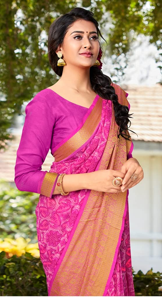 DRAVINAM Trends Women's Woven Pure Georgette Saree (Vaa_10_Dark Peach)