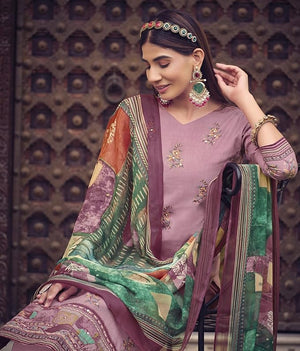 DRAVINAM Trends Unstitched Printed Mirror Work Cotton Salwar Suits Dress Material with Chiffon Dupatta (Green)