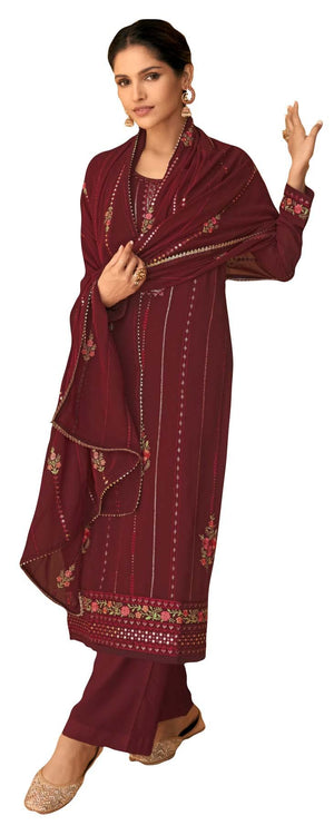 DRAVINAM Trends Women's Heavy Zari Embroidered Pure Georgette Unstitched Salwar Suit Dress Material with Real Georgette Embroidered Heavy Dupatta (Red)