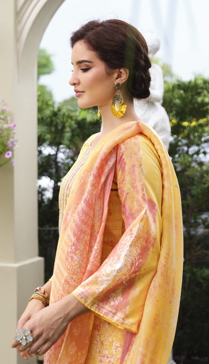 DRAVINAM Trends Unstitched Printed Embroidered Lace Work Cotton Salwar Suits Dress Material with Cotton Dupatta