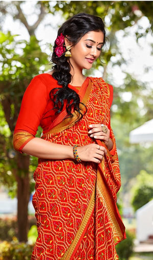 DRAVINAM Trends Women's Woven Pure Georgette Saree (Vaa_10_Dark Peach)