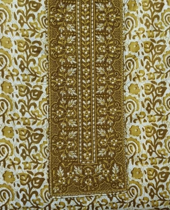 DRAVINAM Trends Women's Printed Embroidered and Hand Work Premium Cotton Jaipuri Unstitched Salwar Suit Dress Material with Mulmul Cotton Dupatta