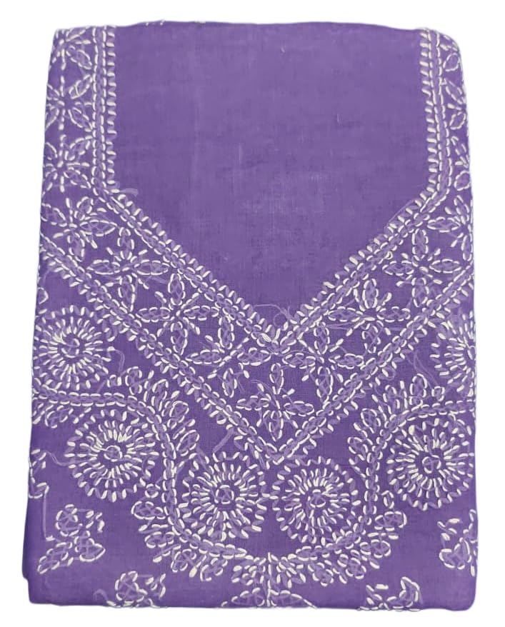 DRAVINAM Trends Women’s Cotton Unstitched Chikankari Suit Set with Dupatta & Bottom | Hand-Embroidered Lucknowi Dress Material | Premium Ethnic Wear for Women | Free Size (3-Piece)