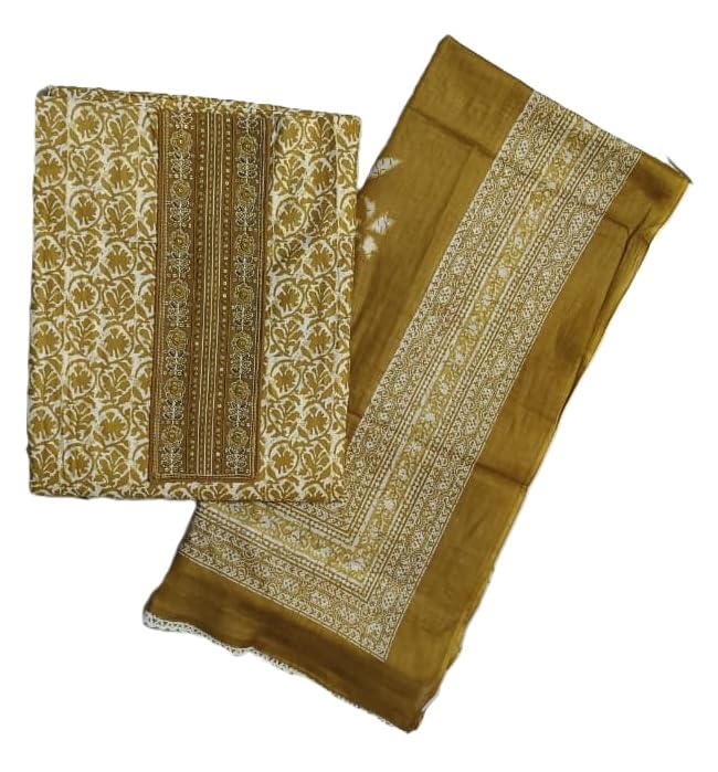 DRAVINAM Trends Women's Premium Cotton Jaipuri Printed Embroidered and Hand Work Unstitched Salwar Suit Dress Material with Mulmul Cotton Dupatta