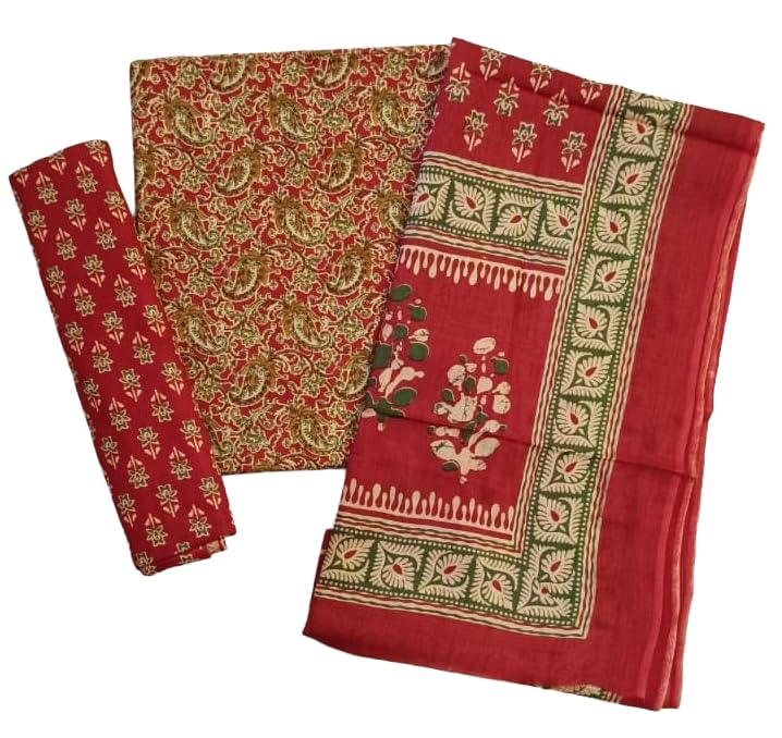 DRAVINAM Trends Jaipuri Print Cambric Cotton Unstitched Salwar Suit Dress Material for Women with Mulmul Cotton Dupatta
