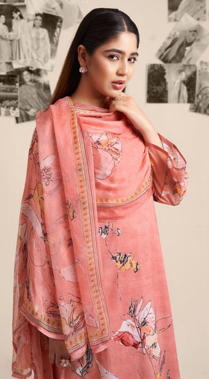 DRAVINAM Trends Unstitch Suit Dress Material for Women II Handcrafted Sequence Cambric Lawn Cotton Top II Cambric Cotton Unstitch Bottom II Pure Bemberg Dupatta