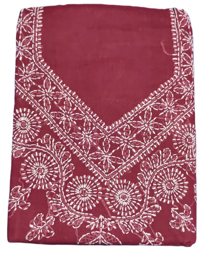 DRAVINAM Trends Women's Cotton Hand Embroidered Lucknowi Chikan Salwar Suit Material