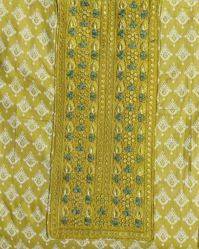 DRAVINAM Trends Women's Premium Cotton Jaipuri Printed Embroidered and Hand Work Unstitched Salwar Suit Dress Material with Mulmul Cotton Dupatta