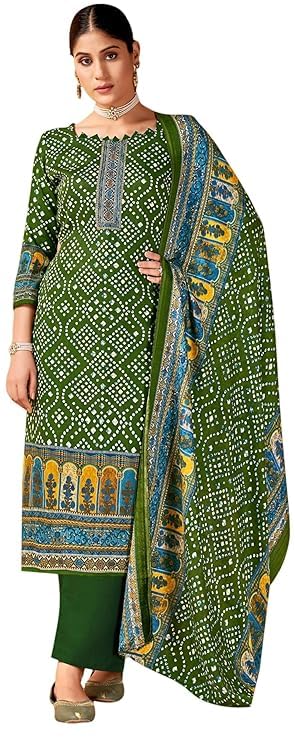 DRAVINAM Trends Jaipuri Baandhani Printed Woolen Pashmina Dress Material Salwar Suit Fabric for Women for Winter wear with Shawl Dupatta