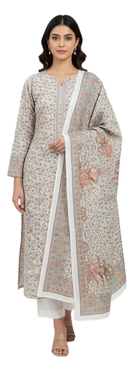 DRAVINAM Trends Women's Winter Wear Unstitched Warm Digital Printed Kani Kashmiri Toosh Pashmina Wool Salwar Suit Dress Material with Digital Printed Toosh Pashmina Shawl