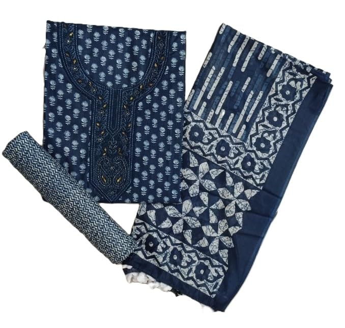 DRAVINAM Trends Women's Printed Embroidered and Hand Work Premium Cotton Jaipuri Unstitched Salwar Suit Dress Material with Mulmul Cotton Dupatta