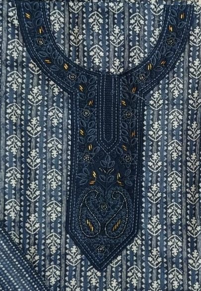 DRAVINAM Trends Women's Printed Embroidered and Hand Work Premium Cotton Jaipuri Unstitched Salwar Suit Dress Material with Mulmul Cotton Dupatta