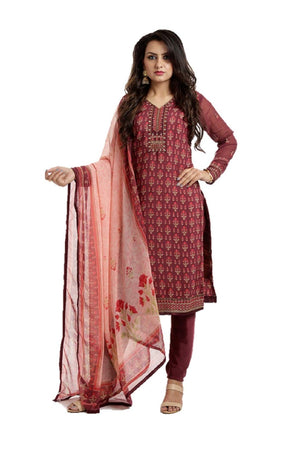 DRAVINAM Trends Women's Crepe Embroidered Chudidaar Dress Material (Free Size_Grey)