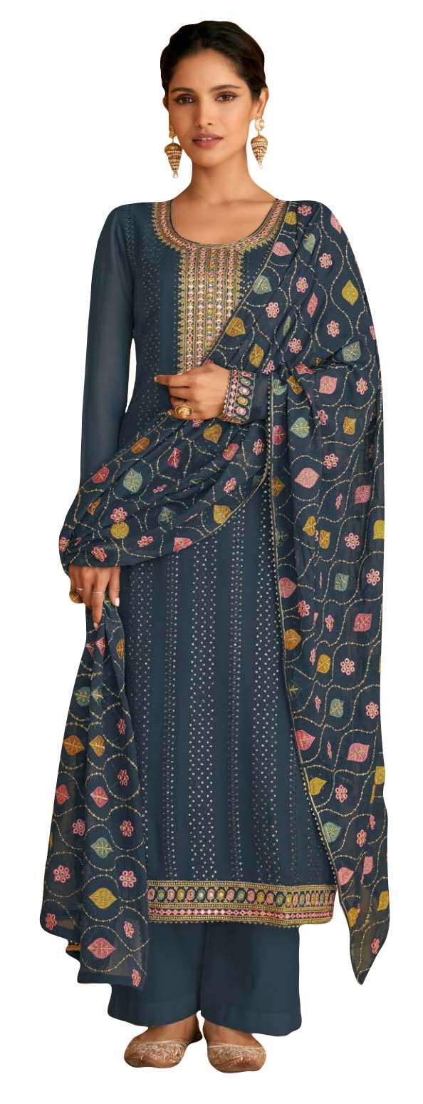 DRAVINAM Trends Women's Heavy Zari Embroidered Pure Georgette Unstitched Salwar Suit Dress Material with Real Georgette Embroidered Heavy Dupatta (Red)
