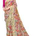 DRAVINAM Trends Women's Linen Cotton Saree with Self Printed Blouse Piece (Pink)