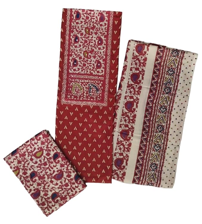 DRAVINAM Trends Women's Unstitched Rayon Batik Print Hand Work Dress Material Salwar Suit Set with Printed Cotton Dupatta
